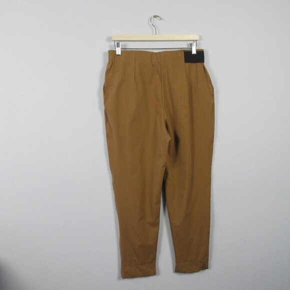Aday Turn It Up Pants Women L Brown High Rise Trouser Ankle Pleated Casual 310 - Picture 2 of 12